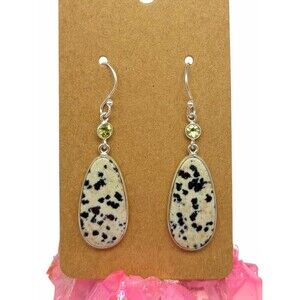 Dalmatian Jasper Peridot Earrings Solid 925 Sterling Silver